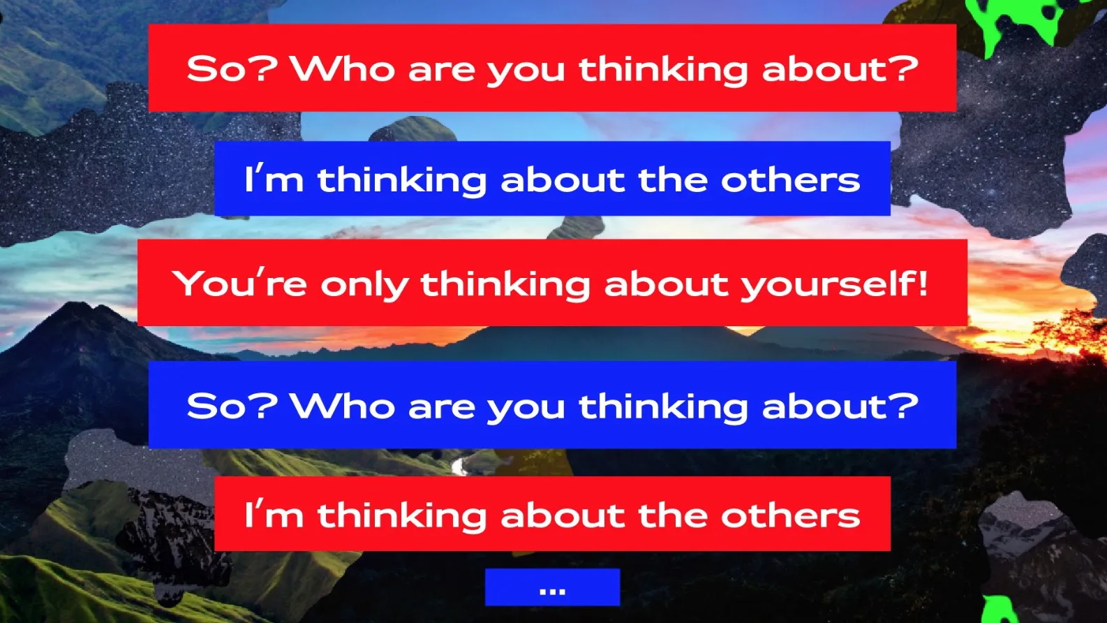Dialogue screens with scraped libretto fragments